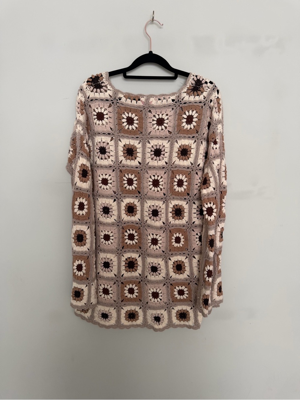 Show Me Your MuMu Crochet Square Floral Mini Coverup in Cream and Brown Large - Picture 8 of 11